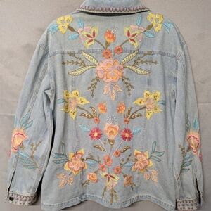 🌸Johnny Was Floral Embroidered Denim Jacket Size M